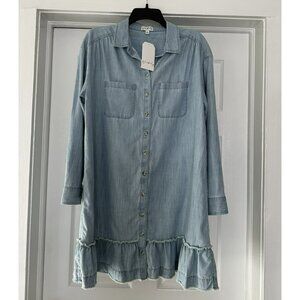 NWT Wonderly Chambray Denim Button Down Shirt Dress Size Small Light Blue